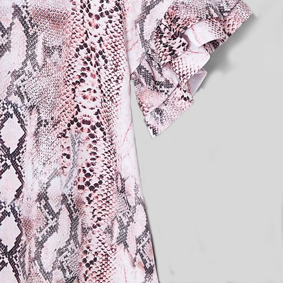 River Island Baby Girls Pink Snake Print Frill Sleeve T-Shirt - Picture 3 of 3